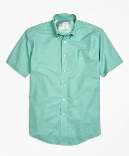 Brooks Brothers Non-iron Milano Fit Heathered Oxford Short-sleeeve Sport Shirt