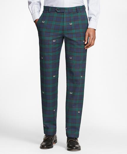 Brooks Brothers Milano Fit Black Watch Antler Embroidered Pants