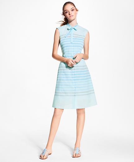 Brooks Brothers Striped Cotton Poplin Tie-neck Shirt Dress