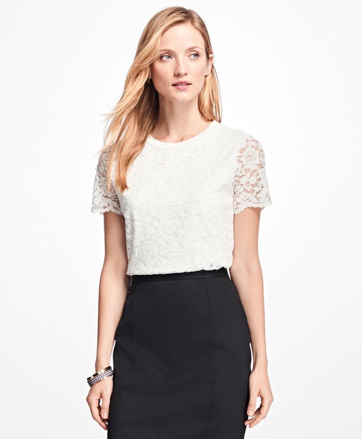 Brooks Brothers Women's Short-sleeve Jersey Lace Top