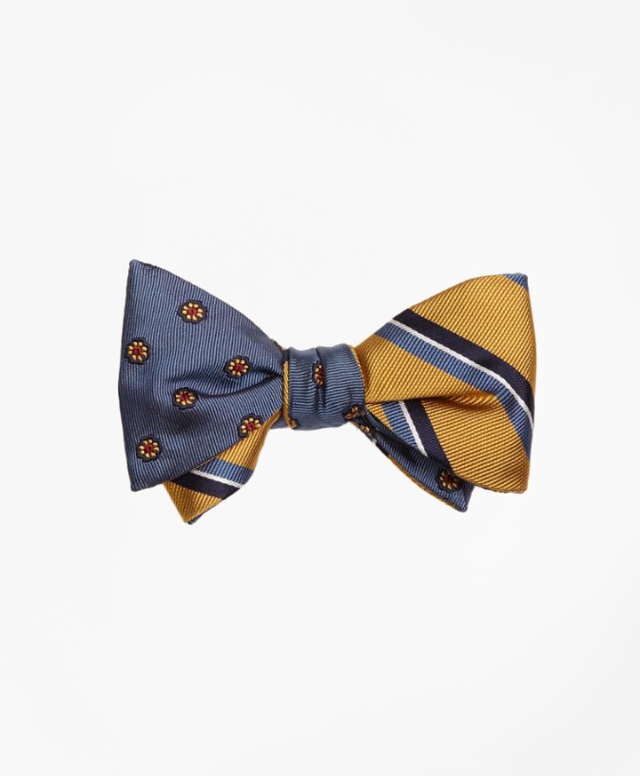 Brooks Brothers Men's Spaced Flower With Split Bar Stripe Reversible Bow Tie