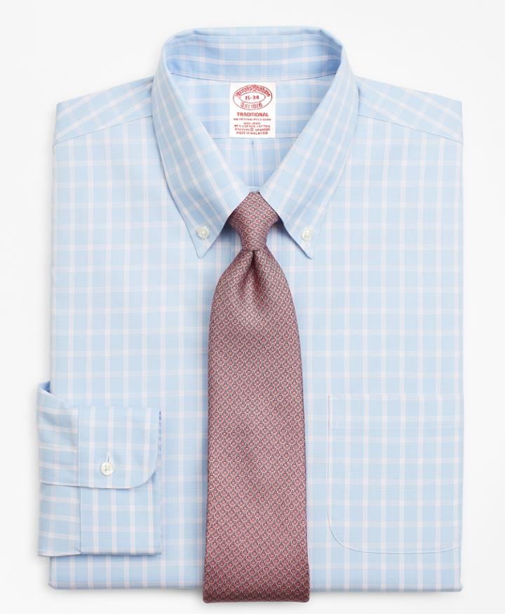 Brooks Brothers Men's Stretch Traditional Relaxed-fit, Non-iron Windowpane