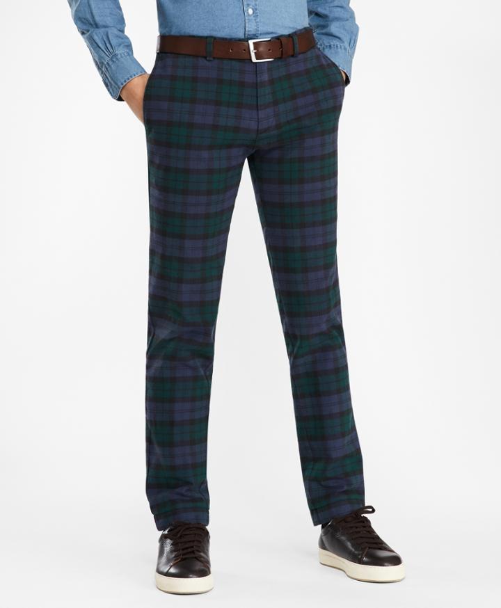 Brooks Brothers Men's Slim Black Watch Tartan Cotton Chinos