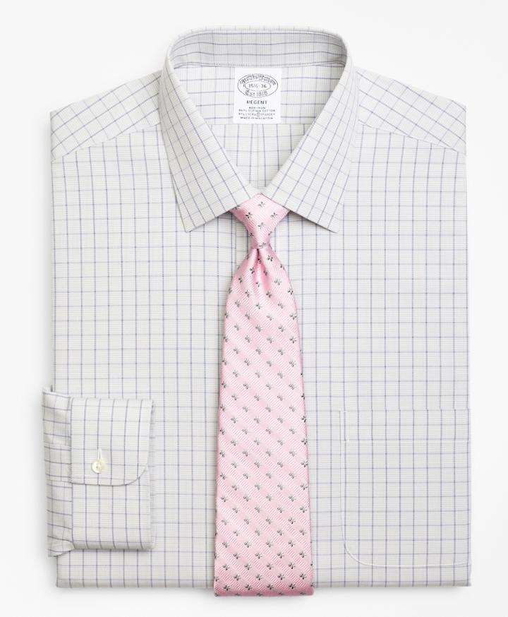 Brooks Brothers Stretch Slim Fitted Dress Shirt, Non-iron Houndstooth Overcheck