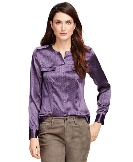Brooks Brothers Silk Charmeuse Herringbone Blouse