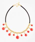 Brooks Brothers Women's Gold-plated Coral Sphere-drop Leather Necklace