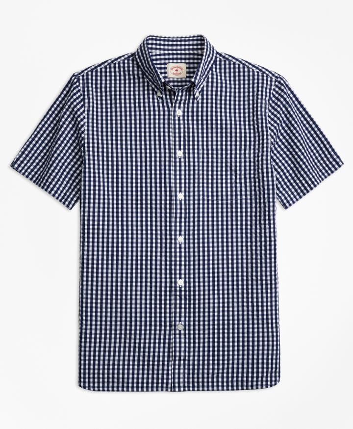 Brooks Brothers Men's Check Cotton Seersucker Short-sleeve Sport Shirt