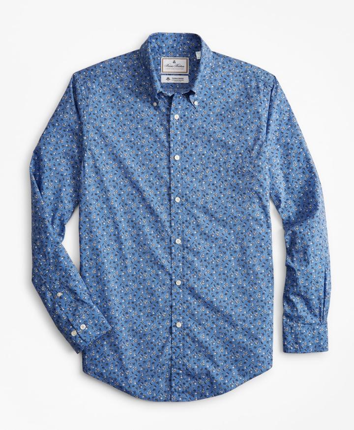 Brooks Brothers Men's Luxury Collection Milano Slim-fit Sport Shirt, Button-down Collar Floral Print