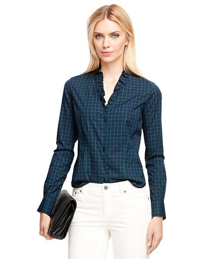 Brooks Brothers Black Watch Ruffle Collar Dress Shirt