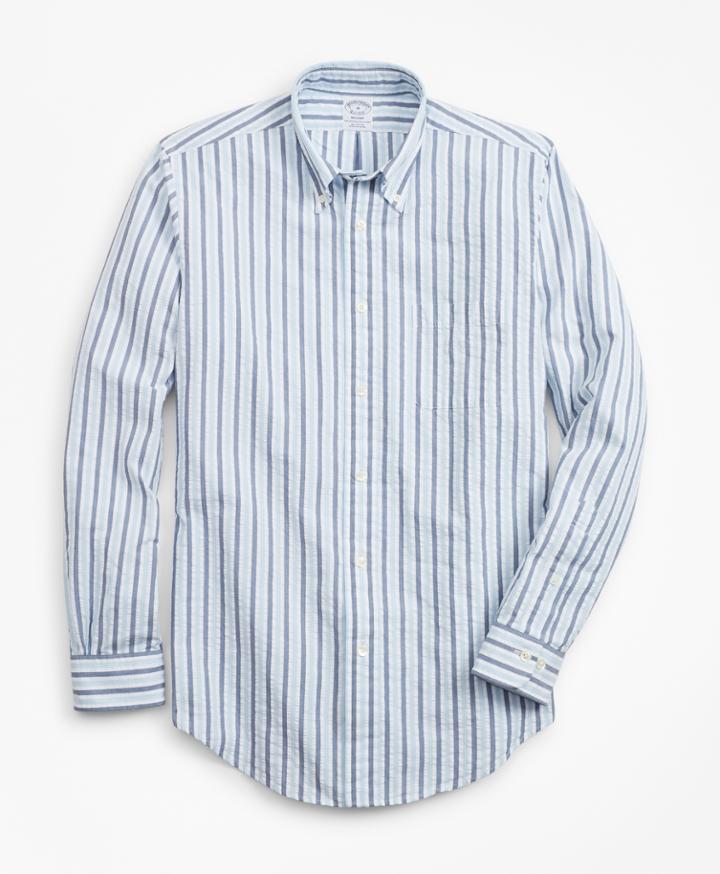 Brooks Brothers Men's Regent Fit Bold Stripe Seersucker Sport Shirt