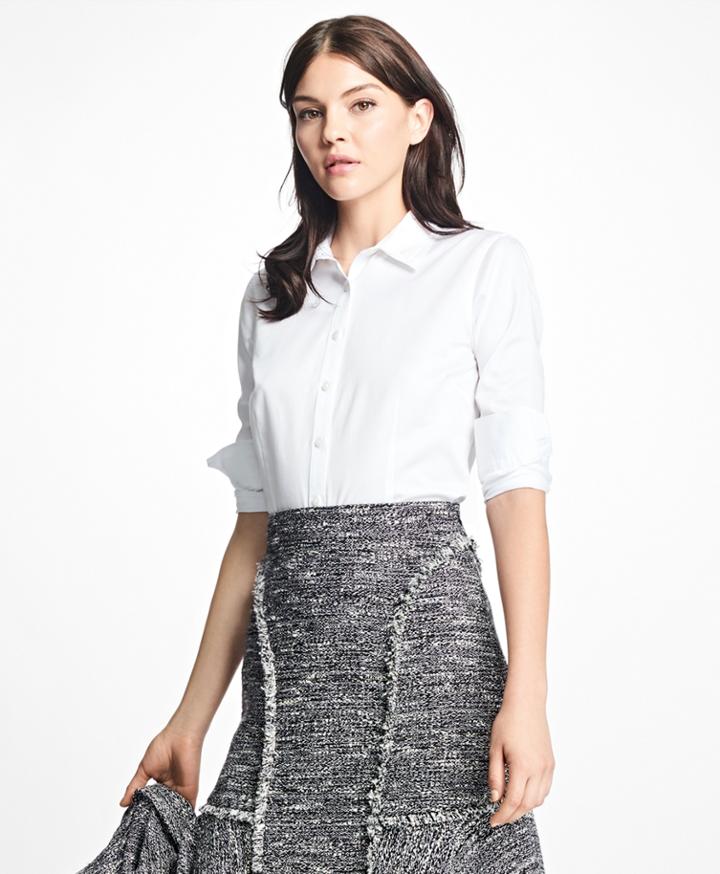 Brooks Brothers Women's Petite Tailored-fit Cotton-sateen Dress Shirt