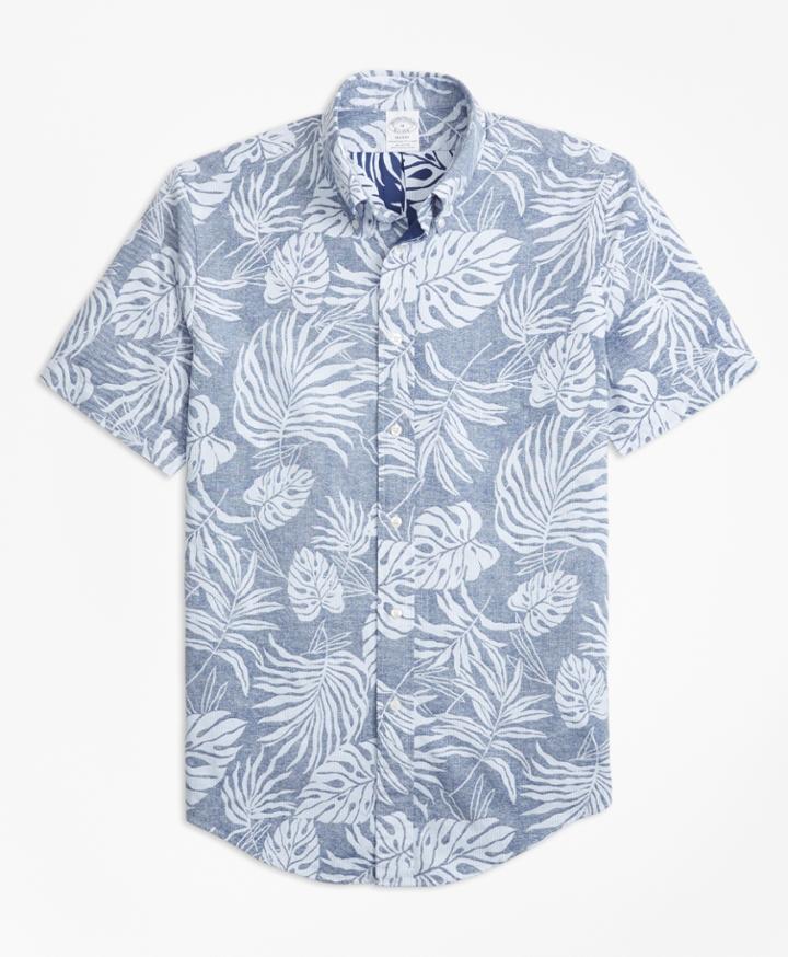 Brooks Brothers Men's Regent Fit Reverse Palm Tree Print Short-sleeve Sport Shirt