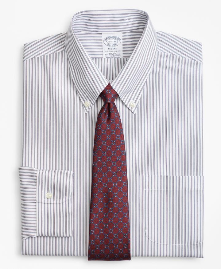 Brooks Brothers Men's Stretch Slim Fitted Dress Shirt, Non-iron Alternating Triple Stripe