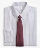 Brooks Brothers Men's Stretch Slim Fitted Dress Shirt, Non-iron Alternating Triple Stripe