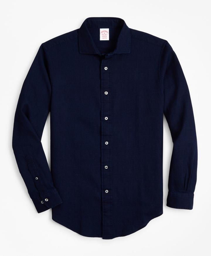 Brooks Brothers Men's Madison Fit Indigo Dobby Waffle Sport Shirt