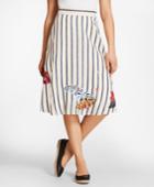 Brooks Brothers Women's Floral-embroidered Striped Linen Skirt