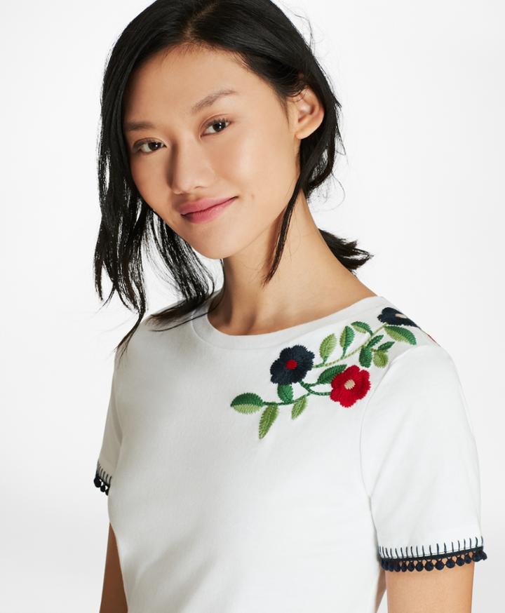 Brooks Brothers Women's Floral-embroidered Cotton T-shirt