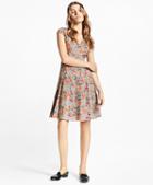 Brooks Brothers Floral-embroidered Mini-houndstooth Cotton Dress