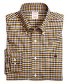 Brooks Brothers Men's Supima Cotton Non-iron Regular Fit Yellow With Blue Check  Sport Shirt
