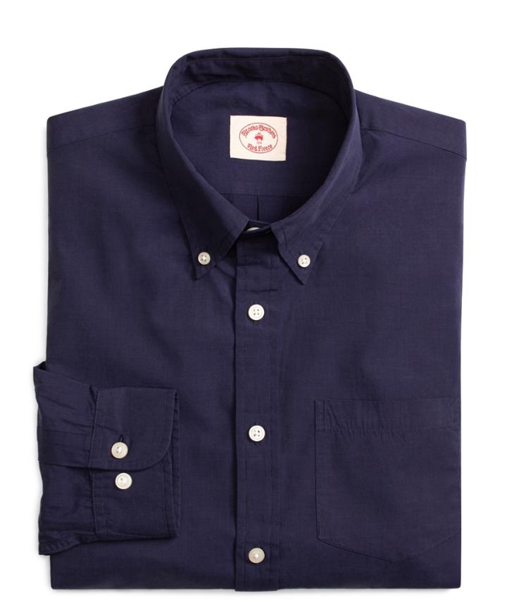 Brooks Brothers Men's Solid Navy End-on-end Sport Shirt