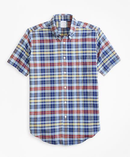Brooks Brothers Regent Fit Blue And Yellow Madras Short-sleeve Sport Shirt