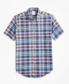 Brooks Brothers Regent Fit Blue And Yellow Madras Short-sleeve Sport Shirt