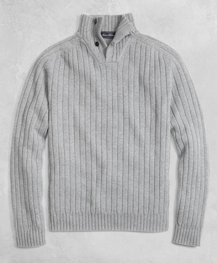 Brooks Brothers Men's Golden Fleece 3-d Knit Saxxon Reserve Button Mockneck Sweater