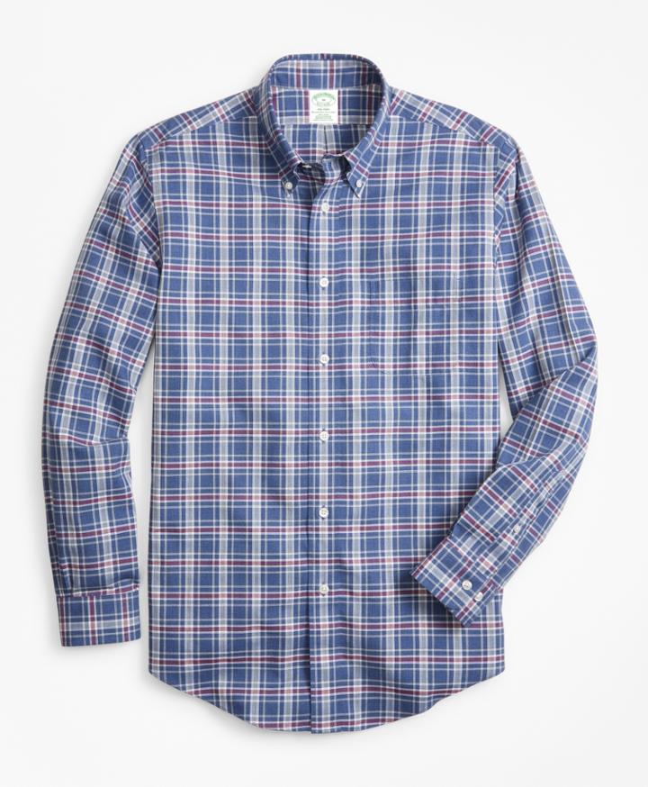 Brooks Brothers Men's Non-iron Milano Fit Herringbone Plaid Sport Shirt