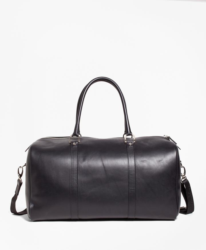 Brooks Brothers Men's Leather With Black Watch Duffle Bag
