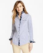 Brooks Brothers Bb#1-trimmed Nine-to-nine Striped Stretch-cotton Poplin Shirt