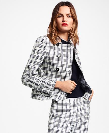 Brooks Brothers Plaid Stretch Cotton Double-breasted Jacket