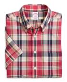 Brooks Brothers Men's Regular Fit Plaid Madras Short-sleeve Sport Shirt