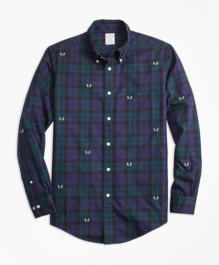 Brooks Brothers Non-iron Milano Fit Black Watch With Antler Embroidered Sport Shirt
