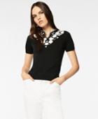 Brooks Brothers Women's Floral-embroidered Short-sleeve Sweater