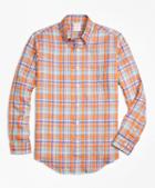 Brooks Brothers Madison Fit Orange Plaid Irish Linen Sport Shirt