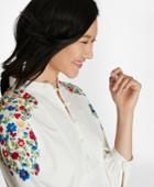Brooks Brothers Women's Floral-embroidered Cotton Poplin Peasant Blouse