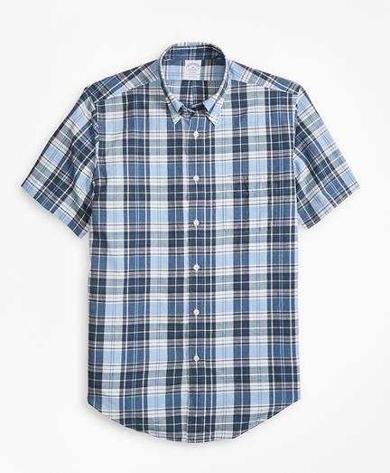 Brooks Brothers Regent Fit Blue Madras Short-sleeve Sport Shirt