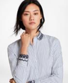 Brooks Brothers Women's Eyelet-embroidered Striped Cotton Poplin Shirt
