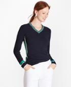 Brooks Brothers Women's Stripe-trim V-neck Sweater