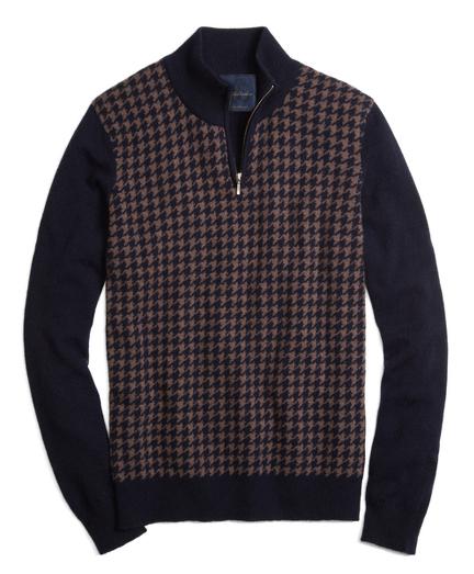 Brooks Brothers Cashmere Large Houndstooth Half-zip Mockneck Sweater