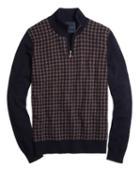 Brooks Brothers Cashmere Large Houndstooth Half-zip Mockneck Sweater