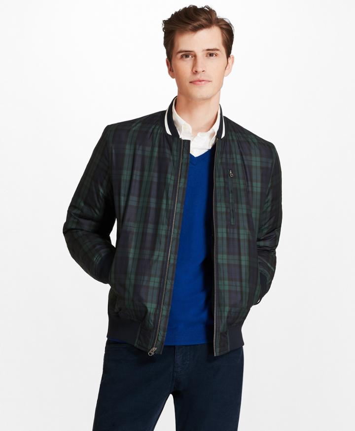 Brooks Brothers Men's Black Watch Plaid Bomber Jacket