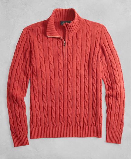 Brooks Brothers Golden Fleece 3-d Knit Alpaca-blend Half-zip Cable Sweater