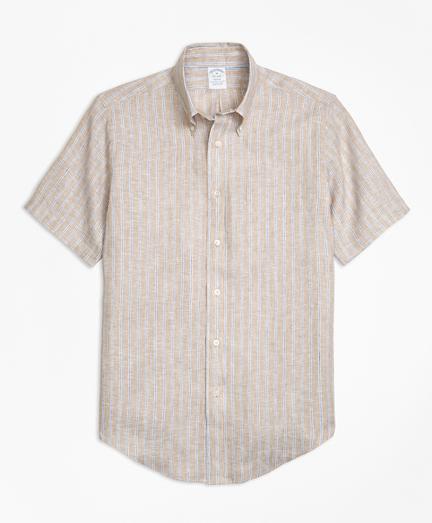 Brooks Brothers Regent Fit Safari Stripe Irish Linen Short-sleeve Sport Shirt