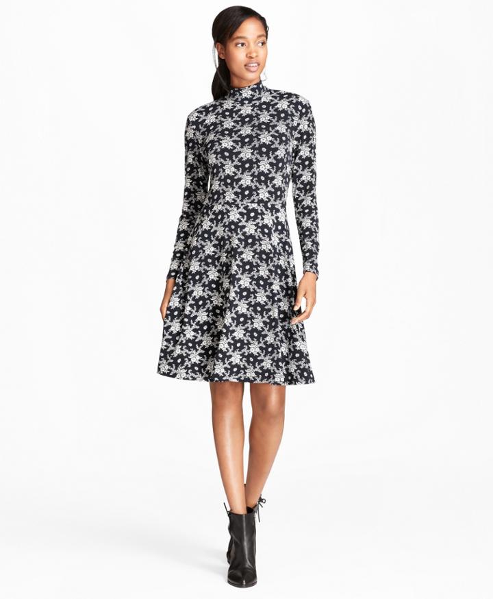 Brooks Brothers Women's Floral-print Jersey Mockneck Dress