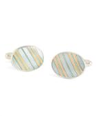 Brooks Brothers Grey With Light Pink Striped Oval Cuff Links