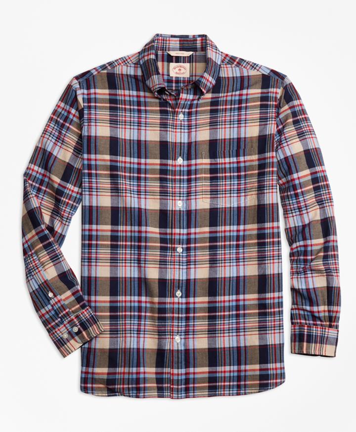 Brooks Brothers Men's Plaid Crepe Madras Sport Shirt