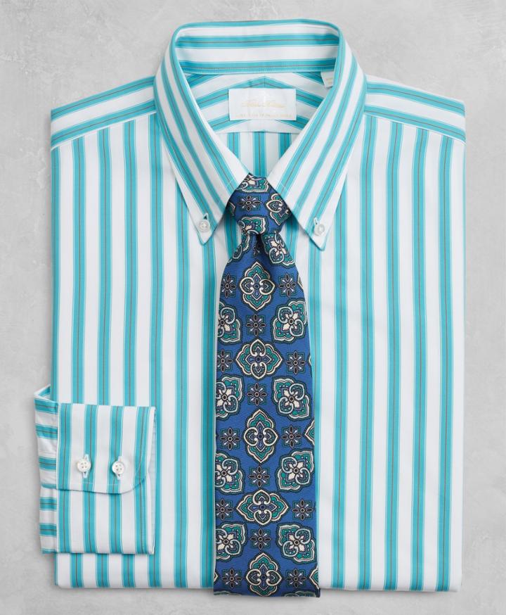 Brooks Brothers Men's Golden Fleece Extra Slim Fit Slim-fit Dress Shirt, Button-down Collar Multi-stripe Poplin