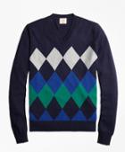 Brooks Brothers Cotton Argyle V-neck Sweater