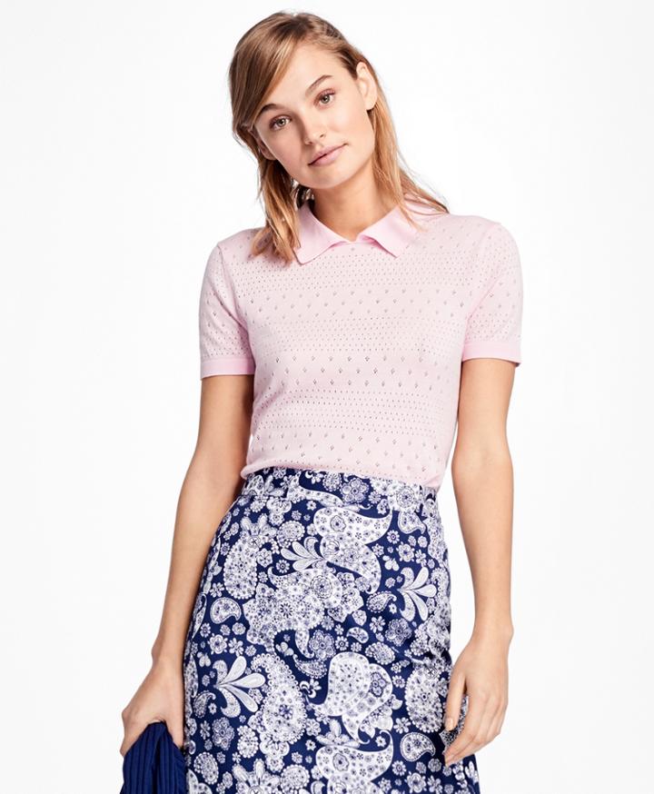 Brooks Brothers Women's Short-sleeve Cotton Pointelle Polo Sweater